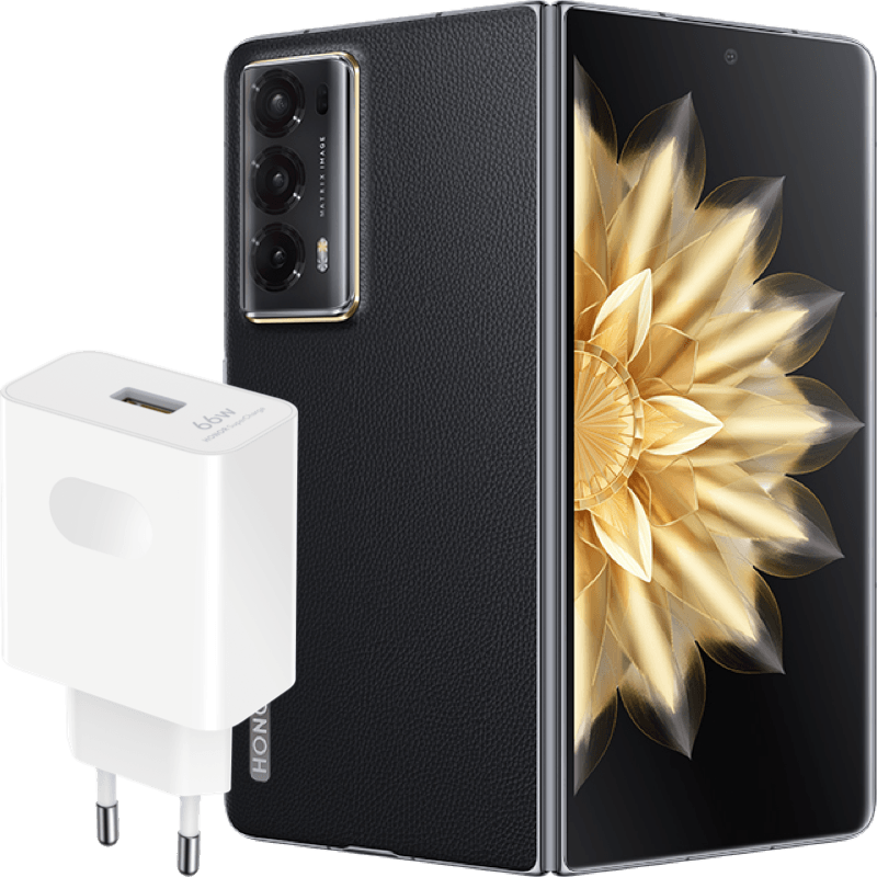 HONOR Magic V2 5G 16/512GB+ŁADOWARKA 66W czarny front i tył z ładowarką